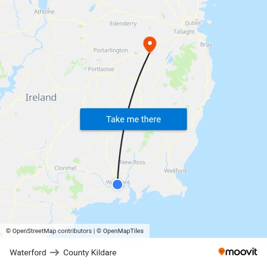 Waterford to County Kildare map