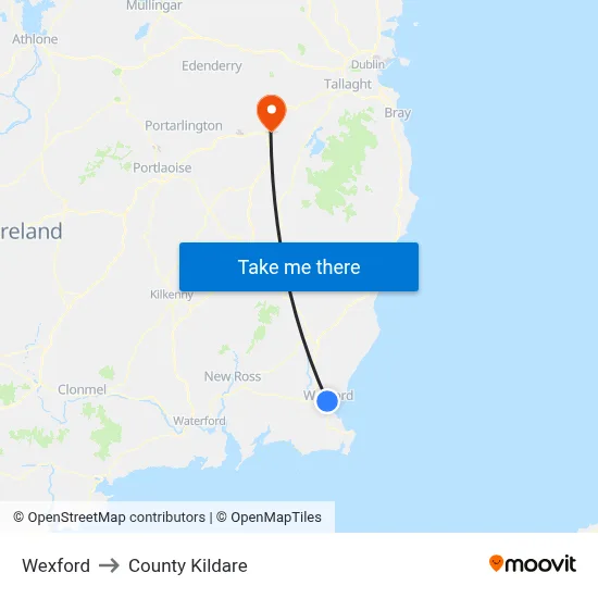 Wexford to County Kildare map