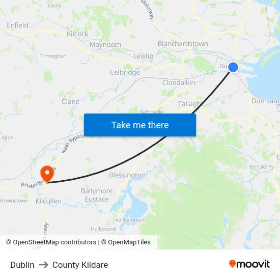 Dublin to County Kildare map