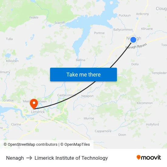 Nenagh to Limerick Institute of Technology map