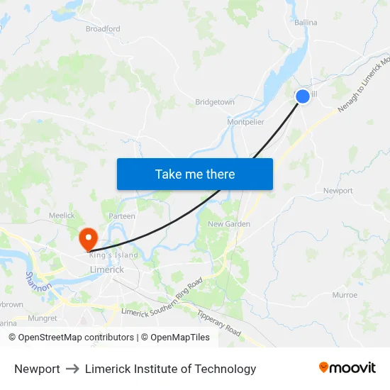 Newport to Limerick Institute of Technology map