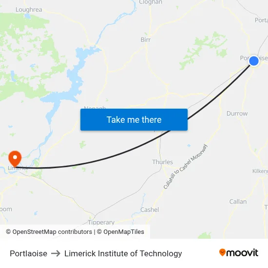 Portlaoise to Limerick Institute of Technology map