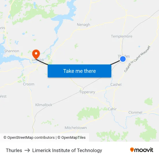 Thurles to Limerick Institute of Technology map