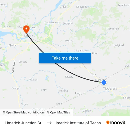 Limerick Junction Station to Limerick Institute of Technology map