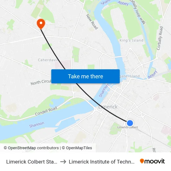 Limerick Colbert Station to Limerick Institute of Technology map