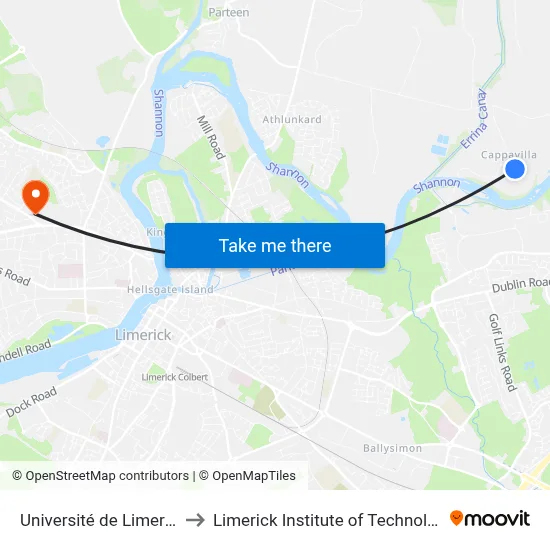 Université de Limerick to Limerick Institute of Technology map