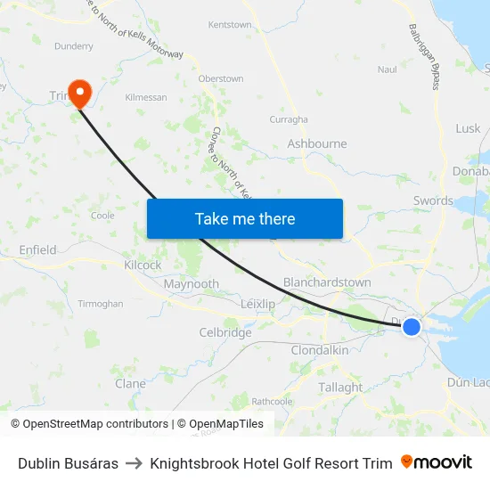 Dublin Busáras to Knightsbrook Hotel Golf Resort Trim map