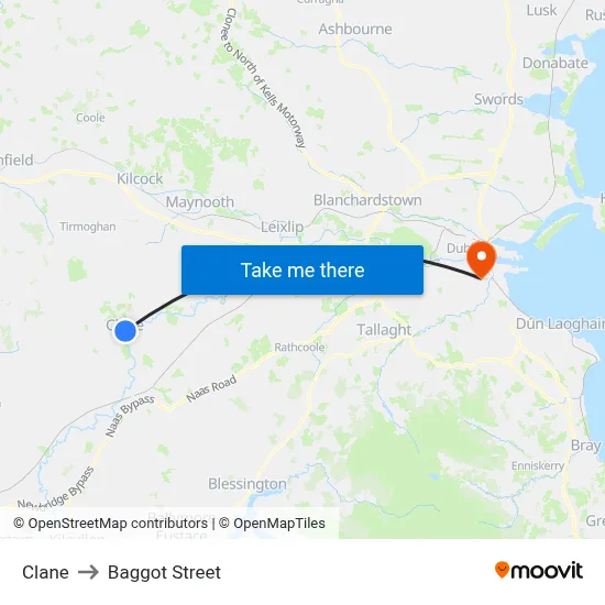 Clane to Baggot Street map