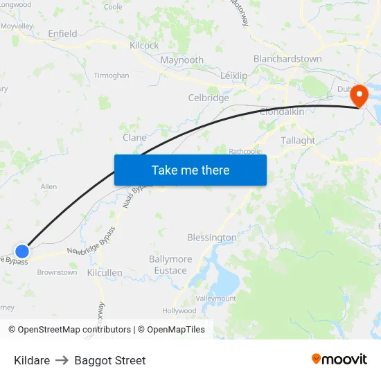 Kildare to Baggot Street map