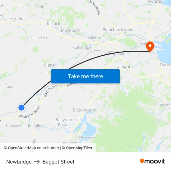 Newbridge to Baggot Street map