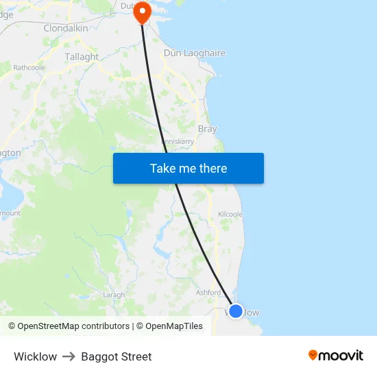 Wicklow to Baggot Street map