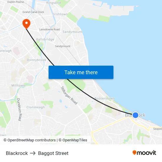 Blackrock to Baggot Street map