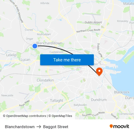 Blanchardstown to Baggot Street map