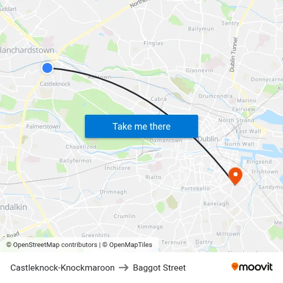 Castleknock-Knockmaroon to Baggot Street map