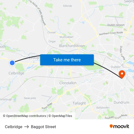 Celbridge to Baggot Street map