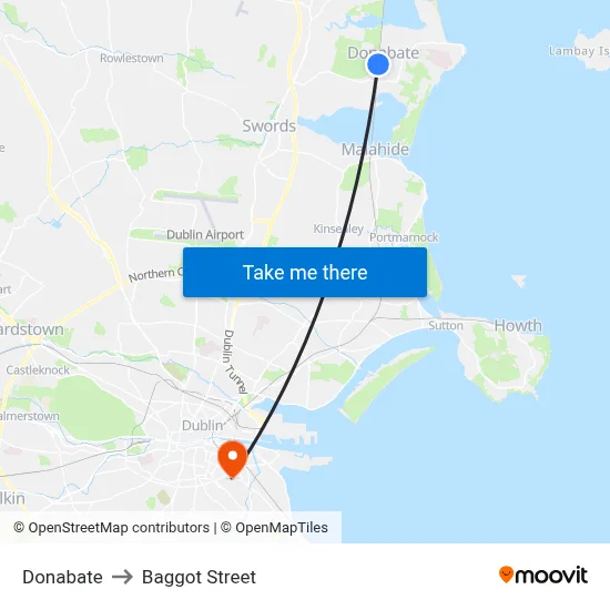 Donabate to Baggot Street map