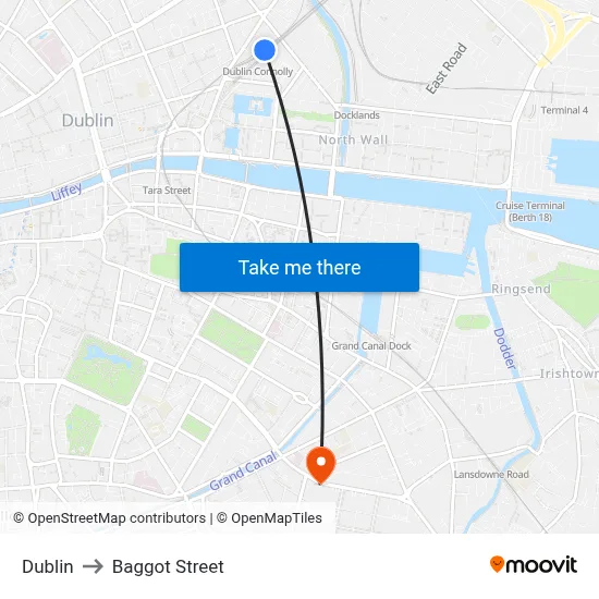 Dublin to Baggot Street map