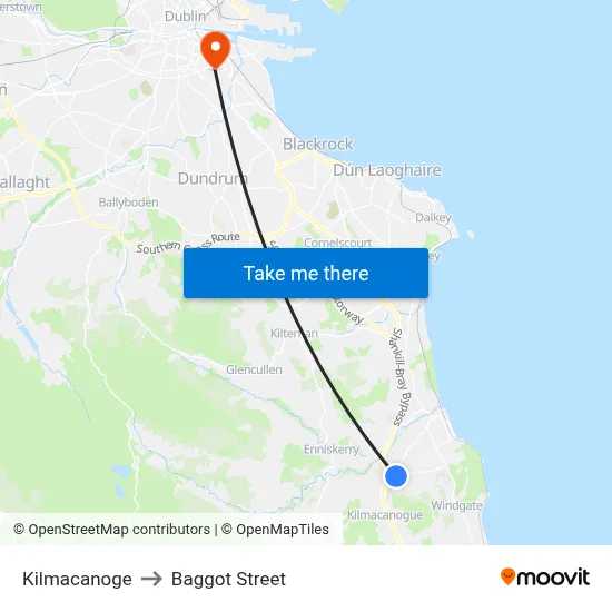 Kilmacanoge to Baggot Street map