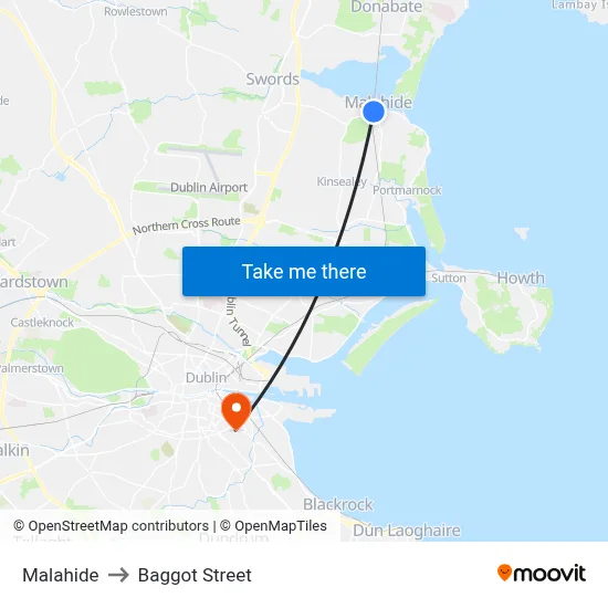 Malahide to Baggot Street map
