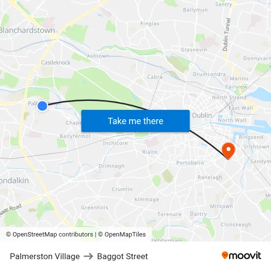 Palmerston Village to Baggot Street map