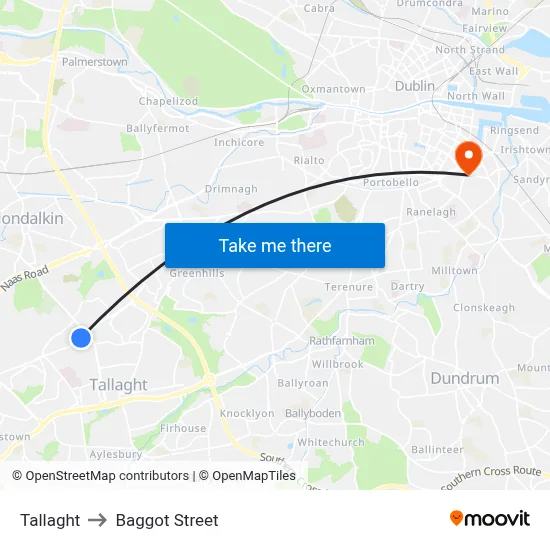 Tallaght to Baggot Street map