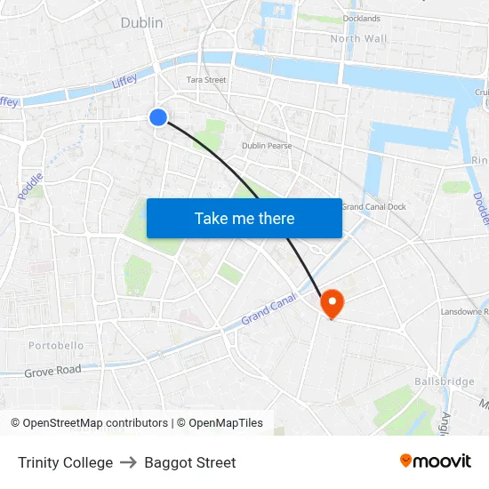 Trinity College to Baggot Street map