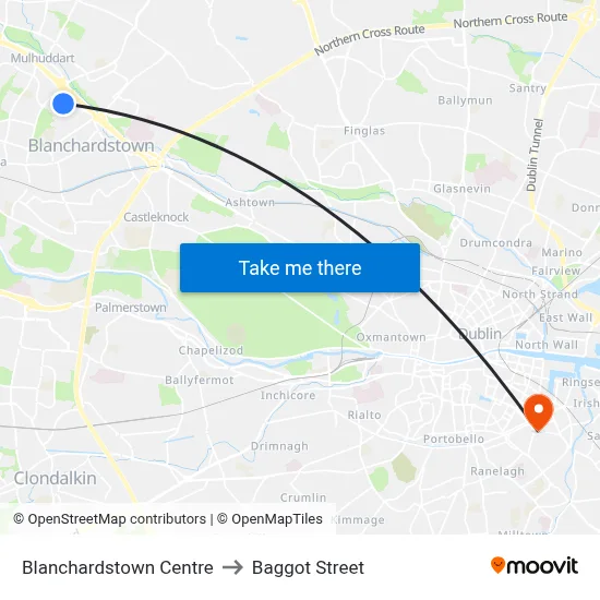Blanchardstown Centre to Baggot Street map