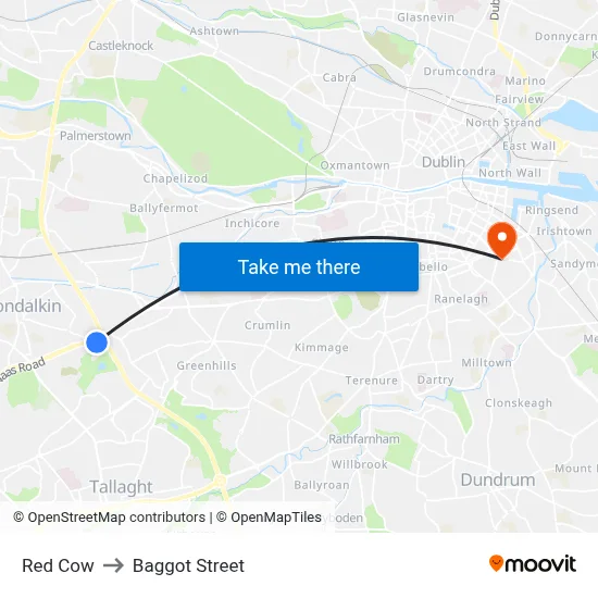 Red Cow to Baggot Street map