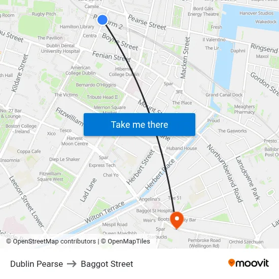 Dublin Pearse to Baggot Street map