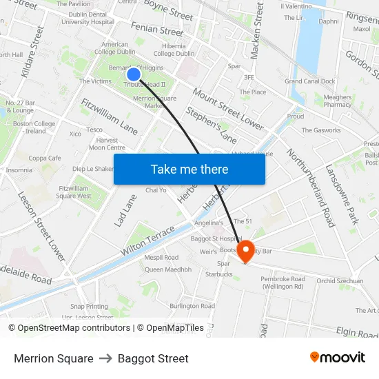Merrion Square to Baggot Street map