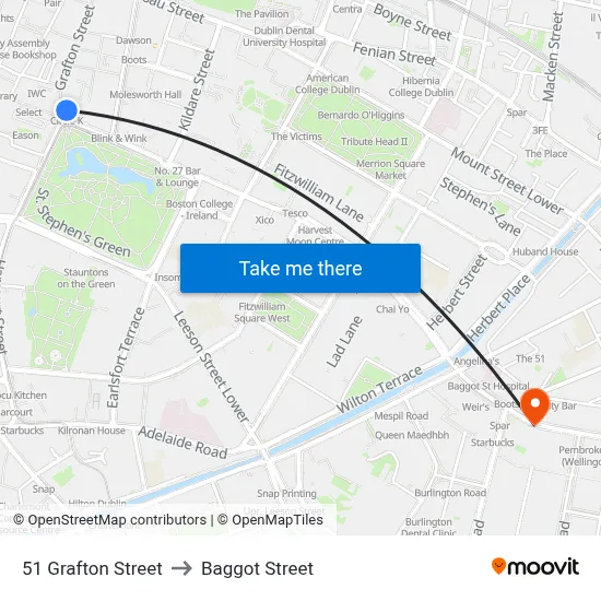 51 Grafton Street to Baggot Street map