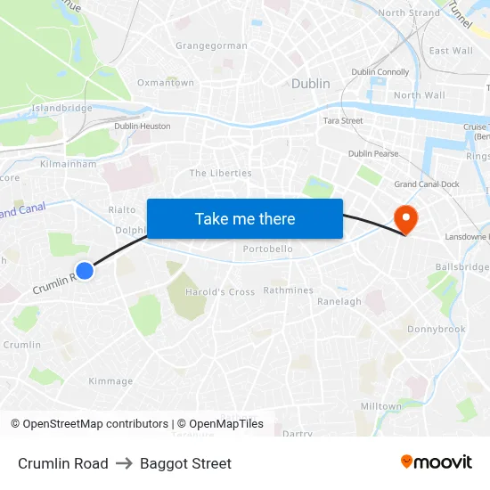 Crumlin Road to Baggot Street map