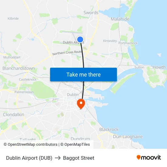Dublin Airport (DUB) to Baggot Street map