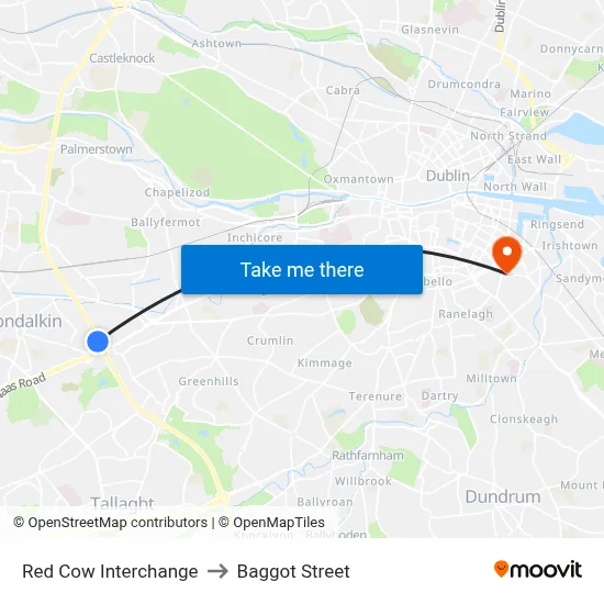 Red Cow Interchange to Baggot Street map