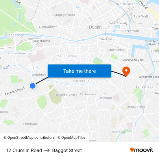 12 Crumlin Road to Baggot Street map