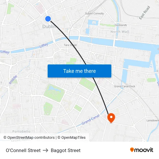 O'Connell Street to Baggot Street map