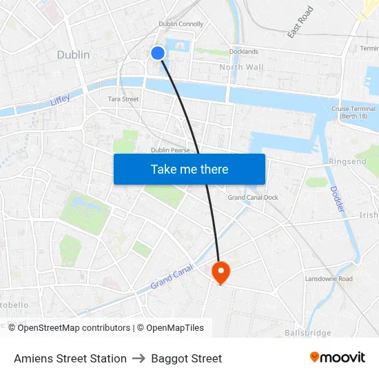 Amiens Street Station to Baggot Street map