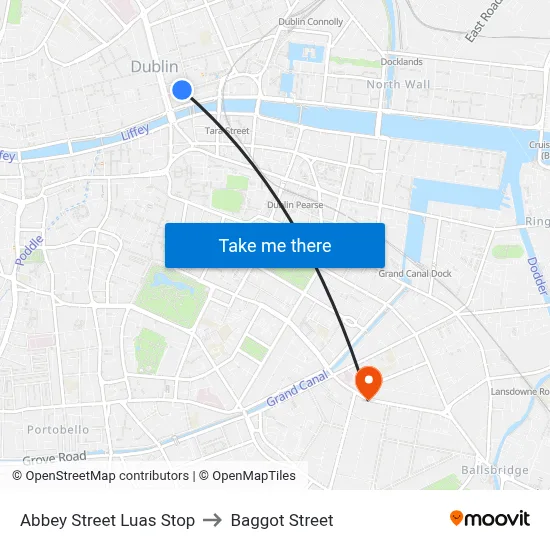 Abbey Street Luas Stop to Baggot Street map