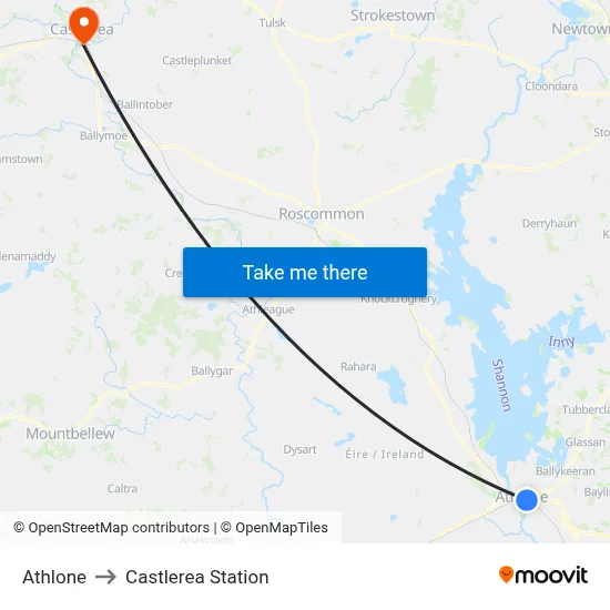 Athlone to Castlerea Station map