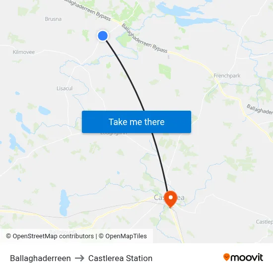 Ballaghaderreen to Castlerea Station map