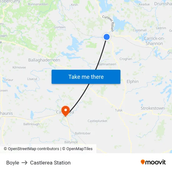 Boyle to Castlerea Station map