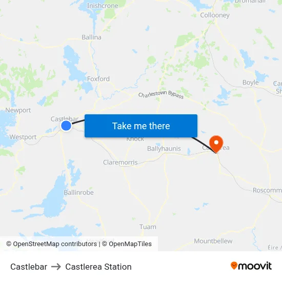Castlebar to Castlerea Station map