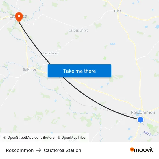 Roscommon to Castlerea Station map