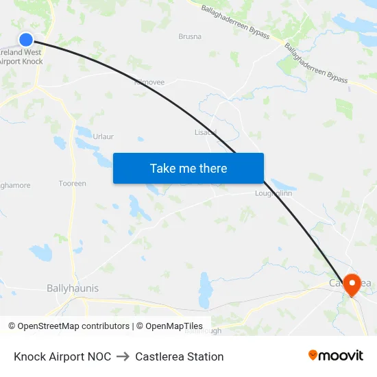Knock Airport NOC to Castlerea Station map
