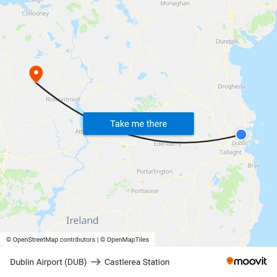 Dublin Airport (DUB) to Castlerea Station map