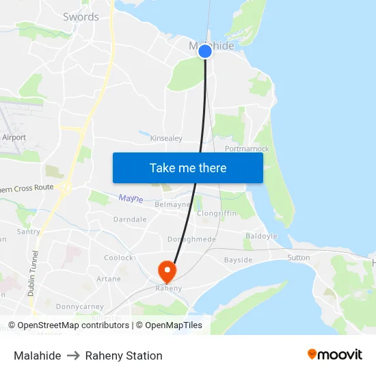 Malahide to Raheny Station map