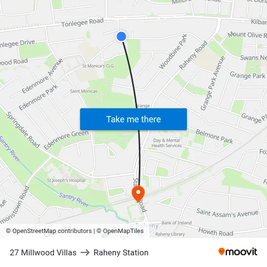 27 Millwood Villas to Raheny Station map
