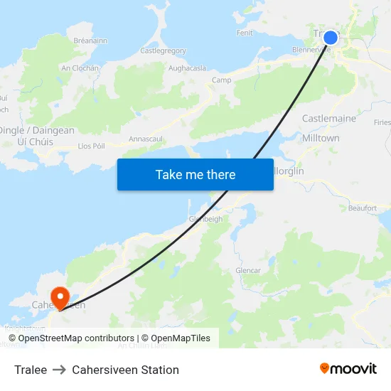 Tralee to Cahersiveen Station map