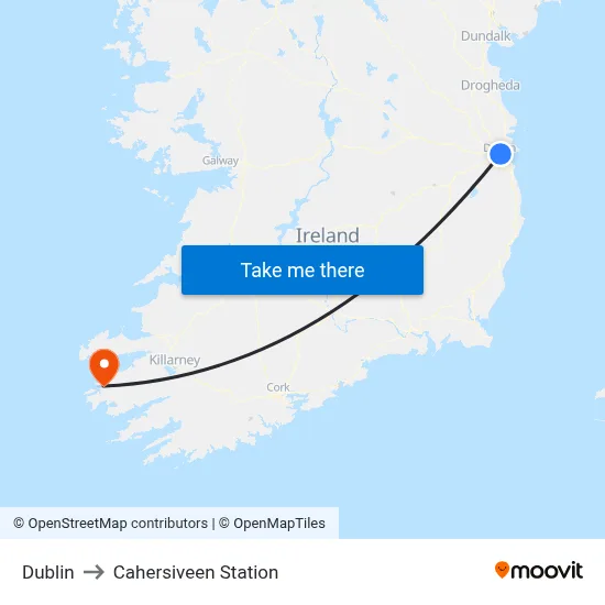 Dublin to Cahersiveen Station map