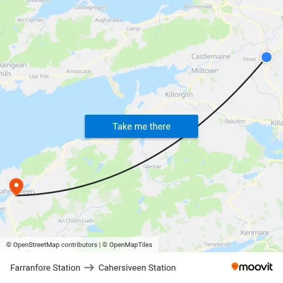 Farranfore Station to Cahersiveen Station map